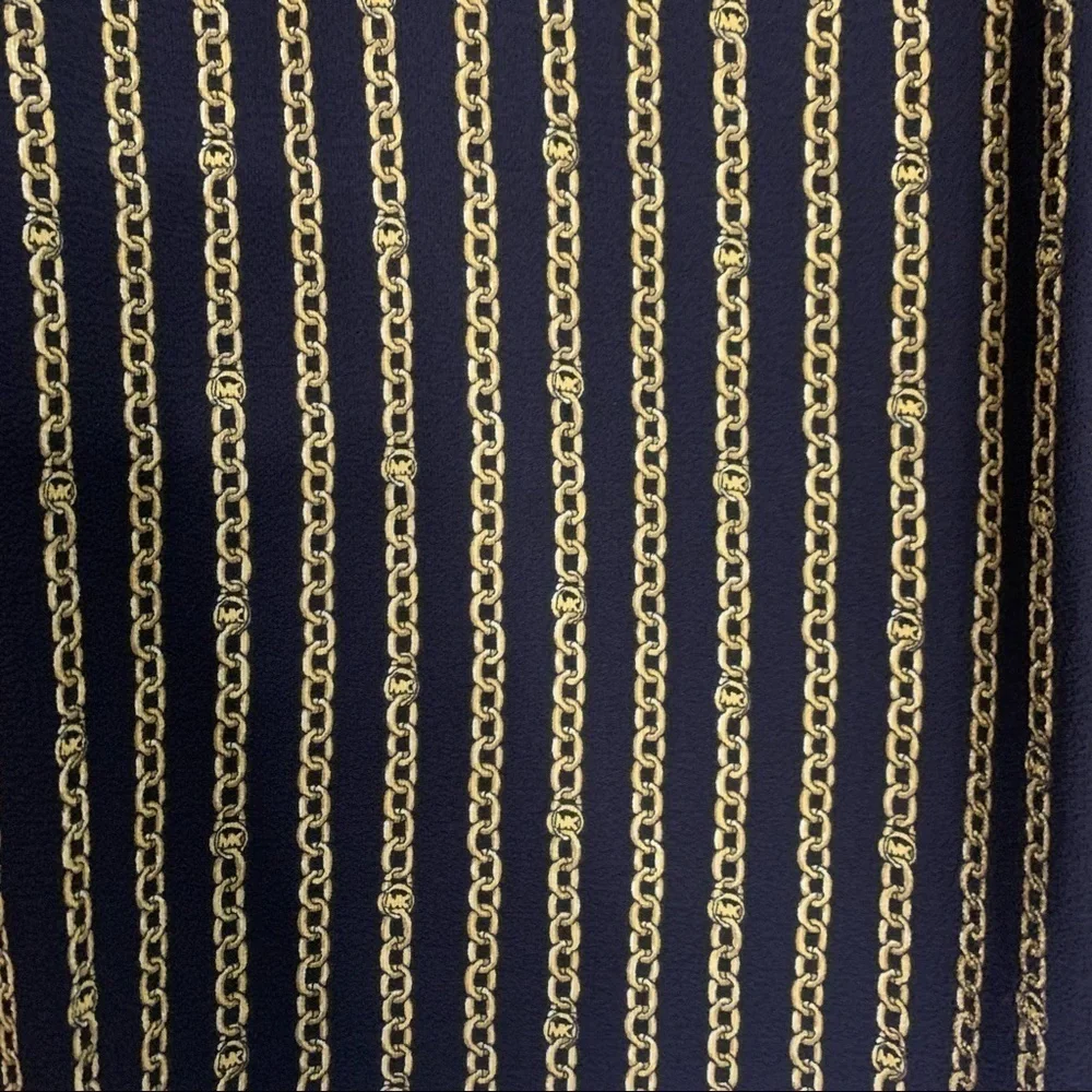 Michael Kors Black Gold Chain Stripe v neck knot blouse small new with tags